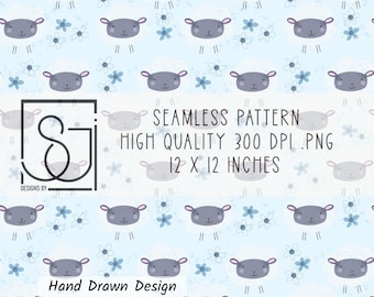 Blue Lamb Seamless Pattern, Commercial Use Fabric (Digital PNG File)