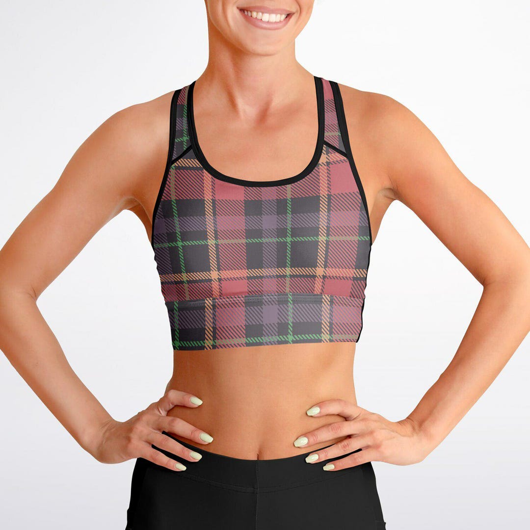 Black And Red Plaid Tartan Sports Bra