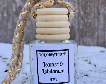 Leather and Labdanum Car Air Diffuser, Car Air Freshner, Car Diffuser, New Car Gift, Hanging 8ml Car Diffuser