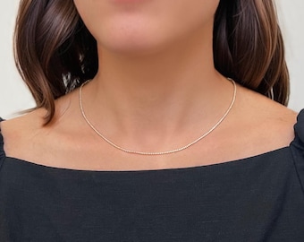 Tiny Diamond Tennis Necklace• 1mm CZ Sparkles• Quiet Luxury Gold or Silver Tennis Chain• Dainty Stacking Jewelry• Old Money Layering Choker