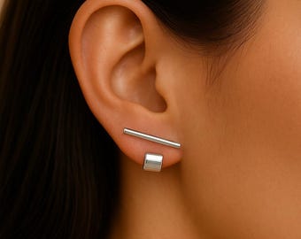 Geometrische Sterling Silber Ohrstecker: U-förmige Front-Rückseite Ohrstecker