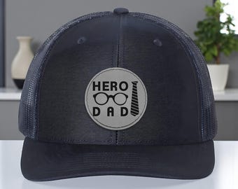 Personalized Dad Trucker Hat, Custom Leather Patch Cap for Father’s Day, New Dad Gift, Husband Gift, Papa Birthday Cap, Gift for Him
