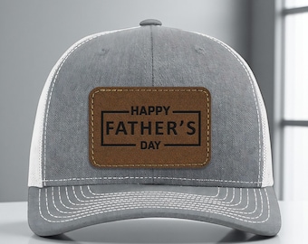 Personalized Dad Trucker Hat, Custom Father’s Day Gift, Leather Patch Cap for Dad,  New Dad Gift, Husband or Papa Birthday Gift Hat