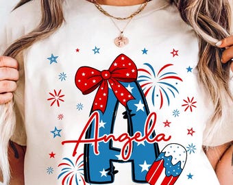 Camiseta personalizada con inicial familiar: Barbacoa patriótica del 4 de julio