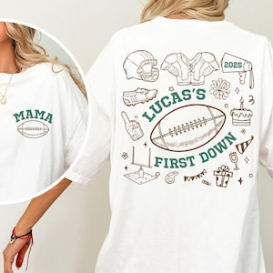 FootBall First Birthday Matching Family Shirts, Custom Name First Birthday Tee, Football Theme 1st Down Birthday Shirts, Birthday Boy Gifts image 1