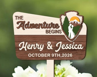 Personalized Wedding Cake Toppers: The Adventure Begins Wedding Gift, Custom National Park Cake Topper, Wedding Cake Decor