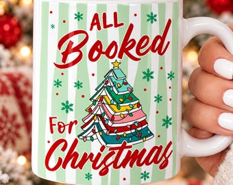 All Booked For Christmas Teacher Mug, Christmas Book Tree Coffee Cup, Book Lovers Christmas Gift,  Book Club Gift, Librarian Christmas Gift