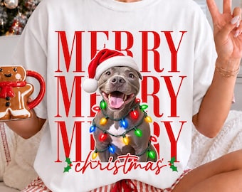Custom Pet Christmas Shirt, Personalized Dog Photo Shirt, Merry Christmas Pet Tee, Custom Dog Portrait Shirt, Xmas Gift for Dog Mom