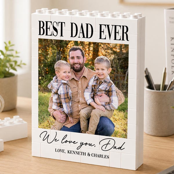 Personalized Photo Building Block for Dad, Custom Family Photo Polaroid Brick Puzzle, Fathers Day Gift for Gamer Dad, Gift from Kids