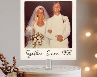 Custom Vintage Photo Wedding Cake Topper: Together Since 1956 Cake Decor, 70th Wedding Anniversary Cake Topper, Wedding Photo Gifts