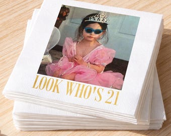 Custom Photo Napkins, Birthday Party Decor for Her, Him, 21st Birthday Napkin