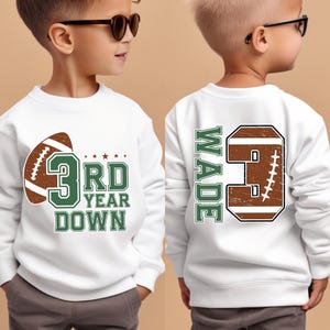 3rd Birthday Football Shirt, Third Year Down Birthday Sweatshirt, Personalized Name & Age Kids Birthday Tee, Boy Football Party Shirt