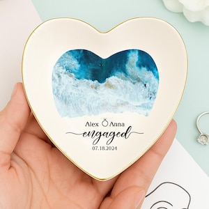 Beach Engaged Ring Dish, Custom Engagement Gifts For Couple, Beach Engagement Keepsake, Wedding Gift, Gift For Bride and Groom, Ring Holder