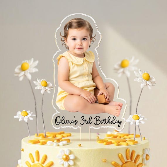 Custom Photo Birthday Cake Topper: Photo Acrylic 3rd Birthday Cake Decor, Milestone Birthday Baby Photo Topper, Cute Birthday Cake Topper