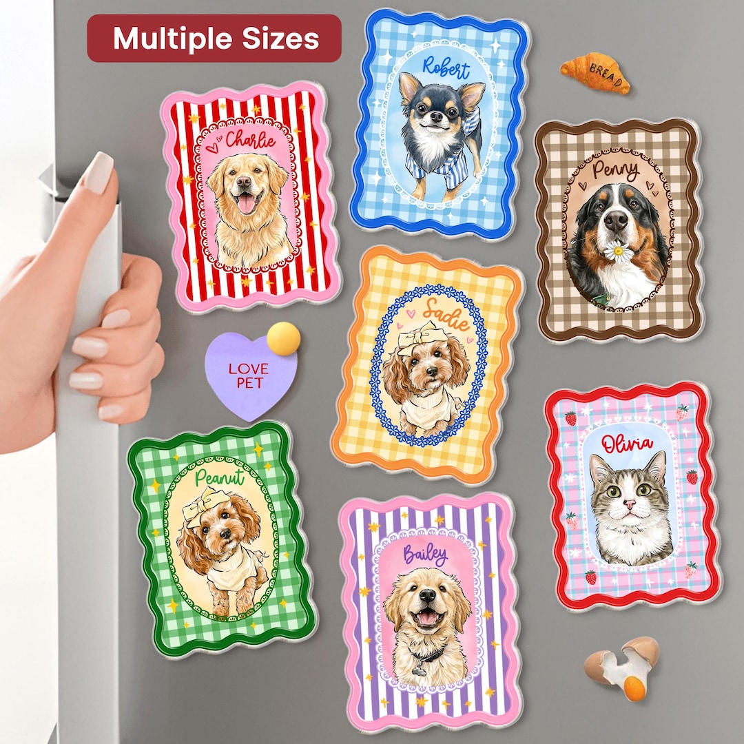 Personalized Pet Portrait Fridge Magnet, Custom Dog Cat Photo Magnet ...