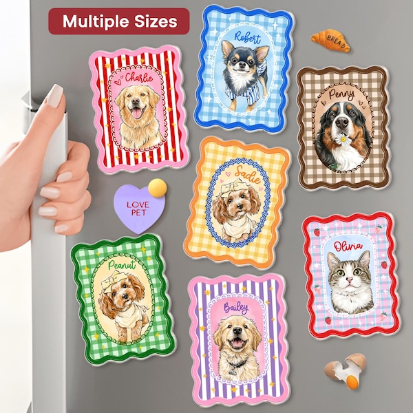 Personalized Pet Portrait Fridge Magnet, Custom Dog Cat Photo Magnet, Pet Lover Gift, Gift for Pet Owner, Dog Mom Magnet, Mothers Day Gift