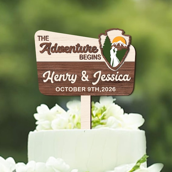 Personalized Wedding Cake Toppers: The Adventure Begins Wedding Gift, Custom National Park Cake Topper, Wedding Cake Decor