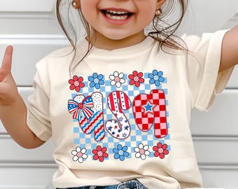 Coquette 4th of July Kids Shirt: Floral USA Graphic Tee