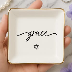 Personalized Star of David Ring Dish: Ceramic Jewish Jewelry Tray