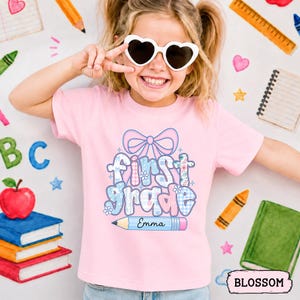 Custom Kids Name Back To School, Girl First Grade Shirt, Preppy 1st Grade Shirt for Girls, Elementary First Day Of School Outfit image 17