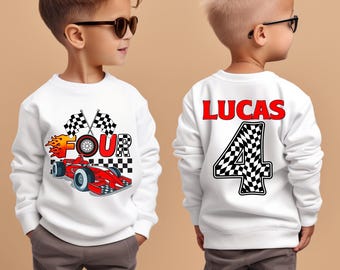 Need Four Speed Birthday Shirt, Personalized Name Kids Birthday Sweatshirt, Race Car 4th Birthday Outfit, Boy Racing Party Shirt,Toddler Tee