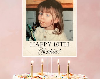 Custom Retro Photo Birthday Cake Topper: Personalized 10th Birthday Vintage Picture Cake Topper, Minestone Birthday Party Decor For Toddler