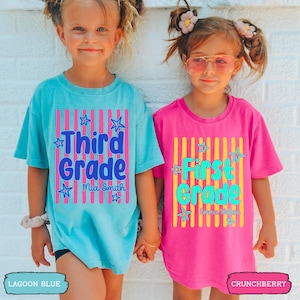 Custom Back to School Shirt for Girls, Retro Stripe Grade Level Shirt, First Day of School Tee, 1st Grade 2nd Grade Girl Tee, Kid Shirt bild 3