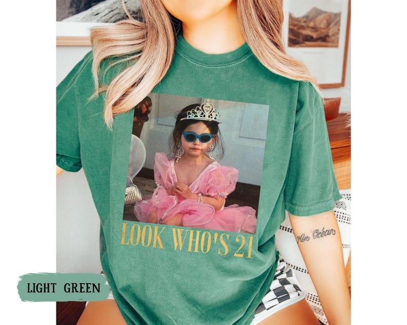 Personalized Vintage Photo 21st Birthday Shirt, Look Who’s 21 Funny Shirt, Custom Photo & Age Birthday Tee, Vintage Birthday Gift for Her image 10