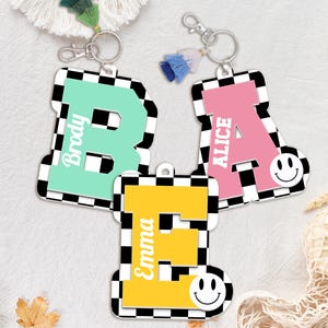 Checkered Acrylic Name Tag Personalized, Custom Name Tag for Kids, Backpack Name Tag, Back To School Gift, Lunch Box Ta, Diaper Bag 3D Tags