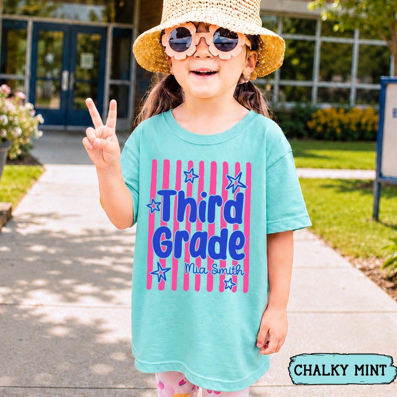 Custom Back to School Shirt for Girls, Retro Stripe Grade Level Shirt, First Day of School Tee, 1st Grade 2nd Grade Girl Tee, Kid Shirt bild 8