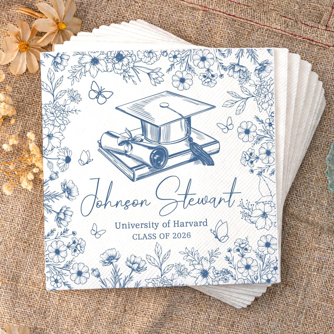 Custom Graduation Napkins, Class of 2026 Grad Party Decor, Toile De ...