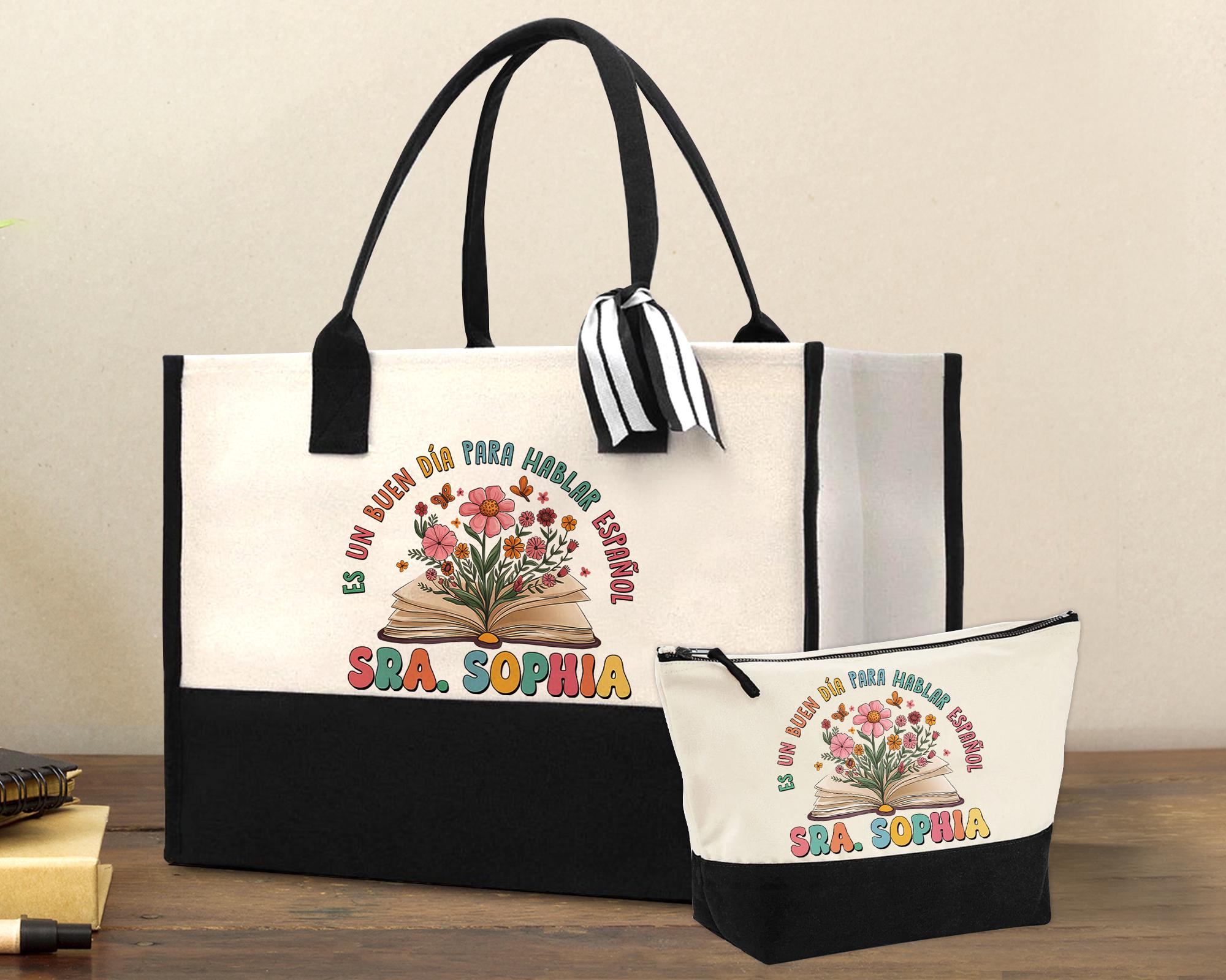 Personalized Spanish Teacher Tote Bag: Floral Book Design - Etsy
