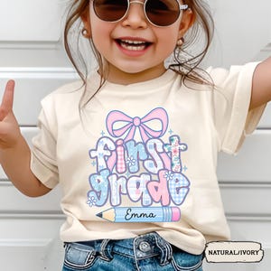 Custom Kids Name Back To School, Girl First Grade Shirt, Preppy 1st Grade Shirt for Girls, Elementary First Day Of School Outfit image 12