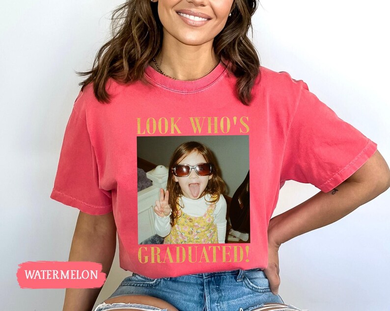 Personalized Vintage Photo Graduation Shirt: Looks Who Graduated Shirt For Her, Graduation Picture Matching Tee for Besties, Graduation Gift image 4