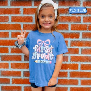 Custom Kids Name Back To School, Girl First Grade Shirt, Preppy 1st Grade Shirt for Girls, Elementary First Day Of School Outfit image 14