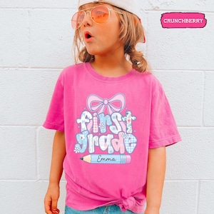 Custom Kids Name Back To School, Girl First Grade Shirt, Preppy 1st Grade Shirt for Girls, Elementary First Day Of School Outfit image 6