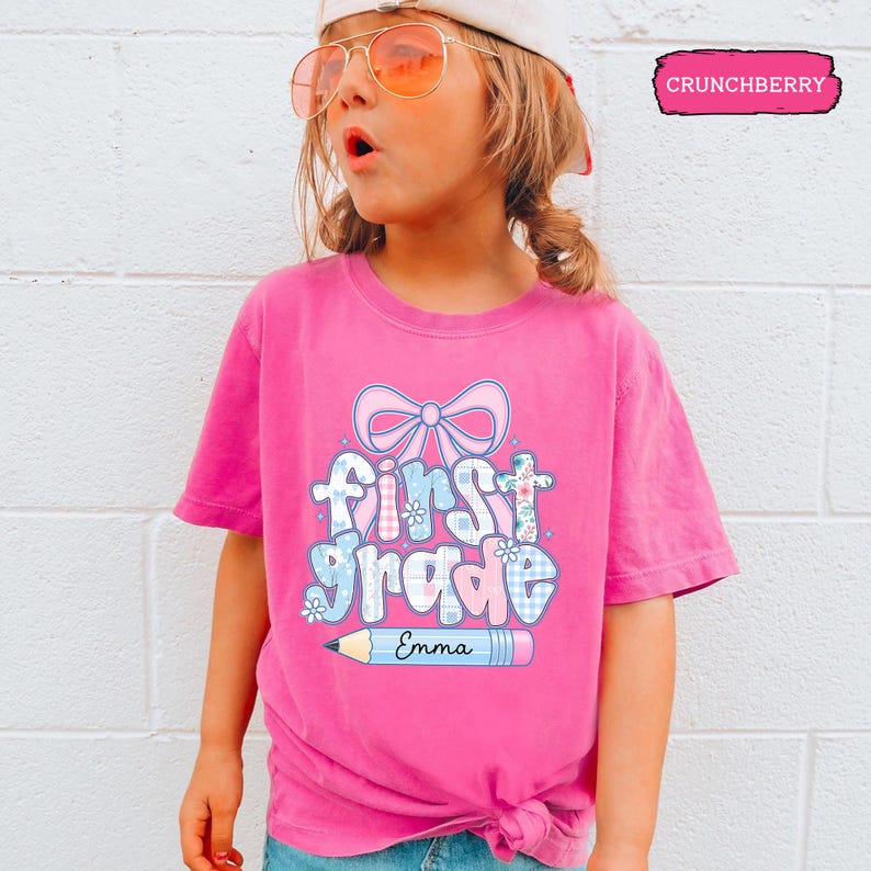 Custom Kids Name Back To School, Girl First Grade Shirt, Preppy 1st Grade Shirt for Girls, Elementary First Day Of School Outfit image 6