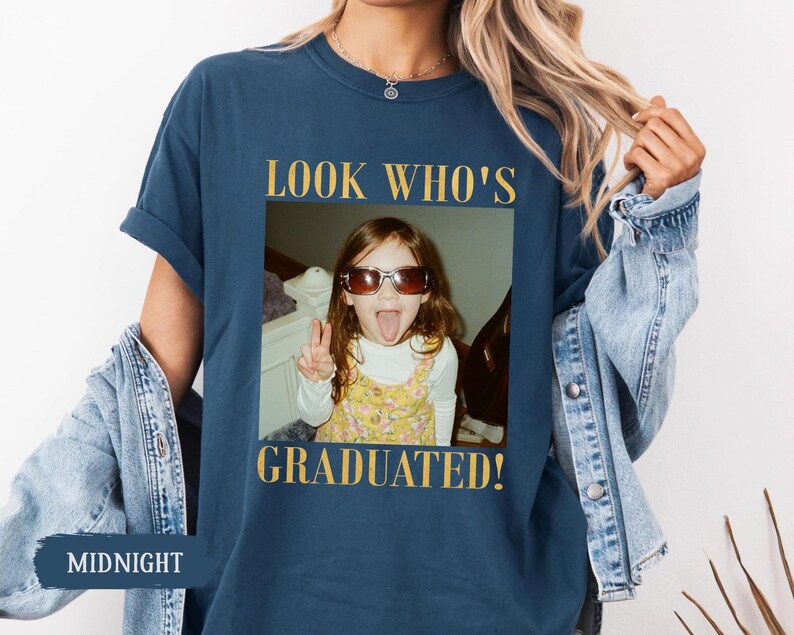 Personalized Vintage Photo Graduation Shirt: Looks Who Graduated Shirt For Her, Graduation Picture Matching Tee for Besties, Graduation Gift image 13