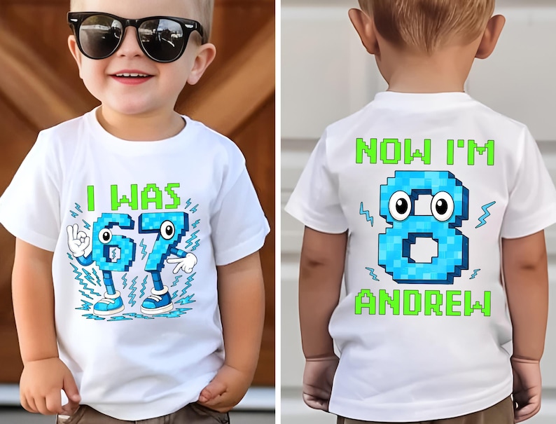 I Was 6 7 Now I'm 8 Birthday Shirt, Boys 8th Birthday Gift, 67 Birthday Shirt, Pixel Gamer 8th Birthday Shirt, Funny 8th Birthday Meme image 8