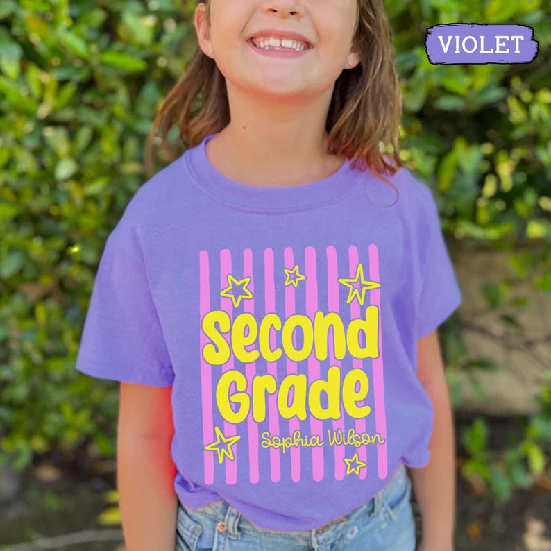 Custom Back to School Shirt for Girls, Retro Stripe Grade Level Shirt, First Day of School Tee, 1st Grade 2nd Grade Girl Tee, Kid Shirt bild 5