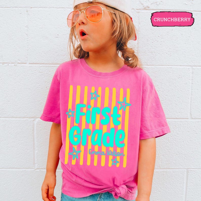 Custom Back to School Shirt for Girls, Retro Stripe Grade Level Shirt, First Day of School Tee, 1st Grade 2nd Grade Girl Tee, Kid Shirt bild 9