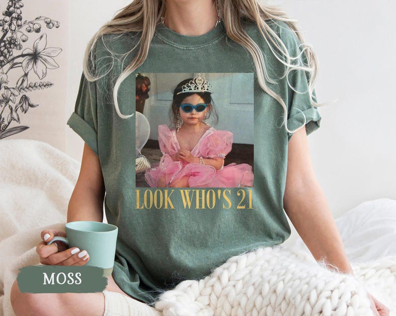 Personalized Vintage Photo 21st Birthday Shirt, Look Who’s 21 Funny Shirt, Custom Photo & Age Birthday Tee, Vintage Birthday Gift for Her image 3