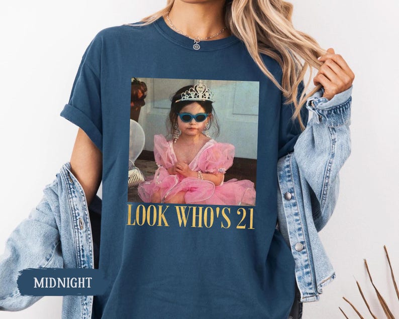 Personalized Vintage Photo 21st Birthday Shirt, Look Who’s 21 Funny Shirt, Custom Photo & Age Birthday Tee, Vintage Birthday Gift for Her image 12