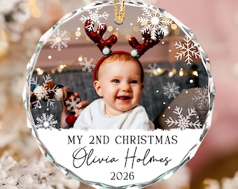 Custom Photo Kids Ornament, 2nd Christmas Ornament, Baby Second Christmas Ornament, Present for Baby Girl Boy, Baby First Christmas