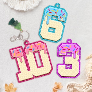 Personalized Baseball Drip Ice Cream Bag Tag, Baseball Sports Number Keychain, Sport Keyrings, Baseball Team Gift, 3D Acrylic Keychain