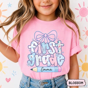 Custom Kids Name Back To School, Girl First Grade Shirt, Preppy 1st Grade Shirt for Girls, Elementary First Day Of School Outfit image 9
