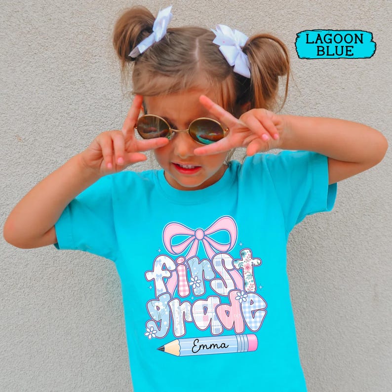 Custom Kids Name Back To School, Girl First Grade Shirt, Preppy 1st Grade Shirt for Girls, Elementary First Day Of School Outfit image 13