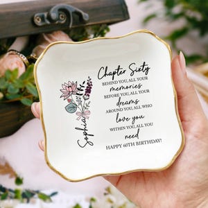Chapter Sixty Jewelry Dish, 60th Birthday Gift for Women, Personalized Ring Dish, Custom Name Ceramic Trinket Dish, Bday Keepsake for Mom