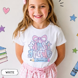 Custom Kids Name Back To School, Girl First Grade Shirt, Preppy 1st Grade Shirt for Girls, Elementary First Day Of School Outfit image 4