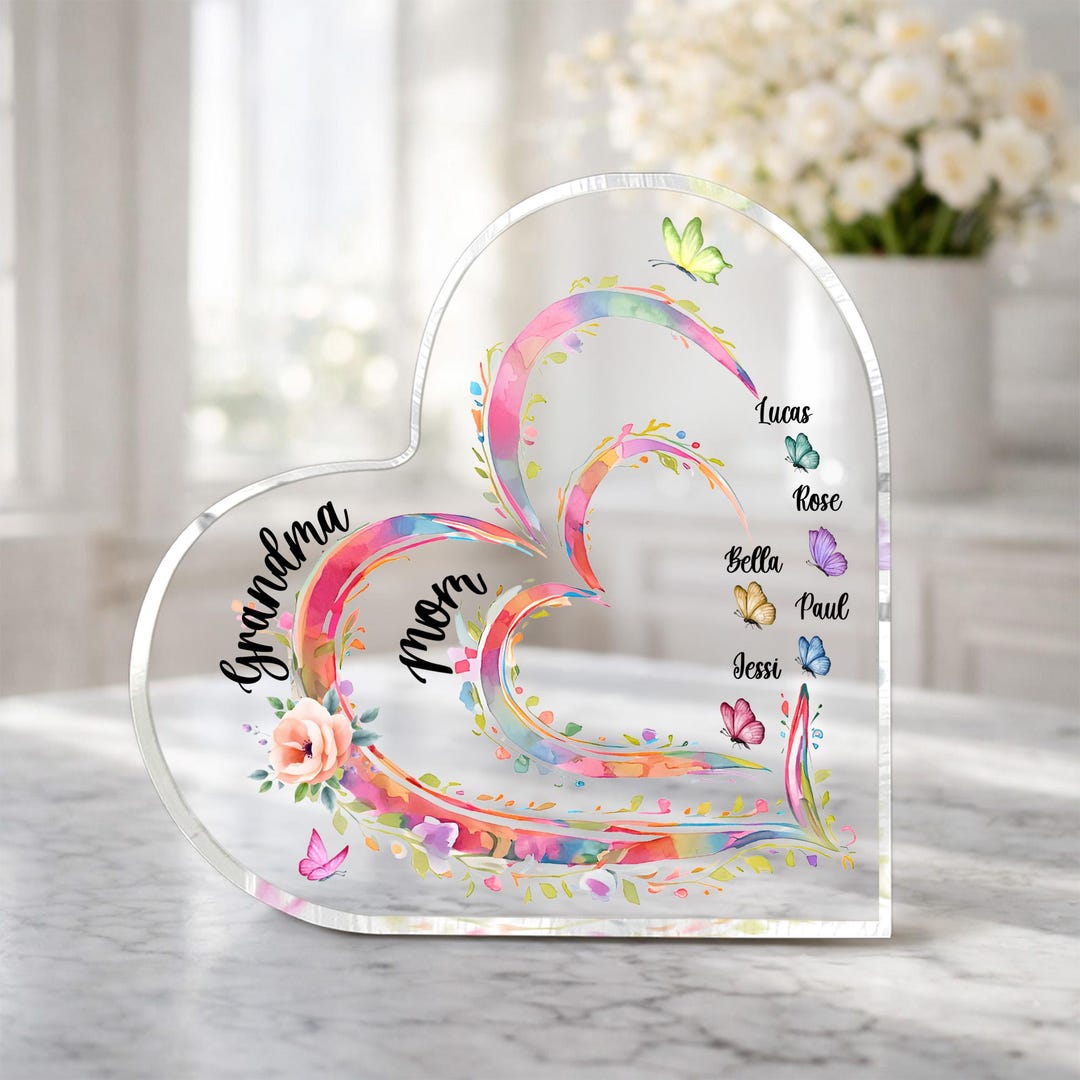 Custom Grandma Heart Acrylic Plaque: First Mom Now Grandma Floral Gift ...